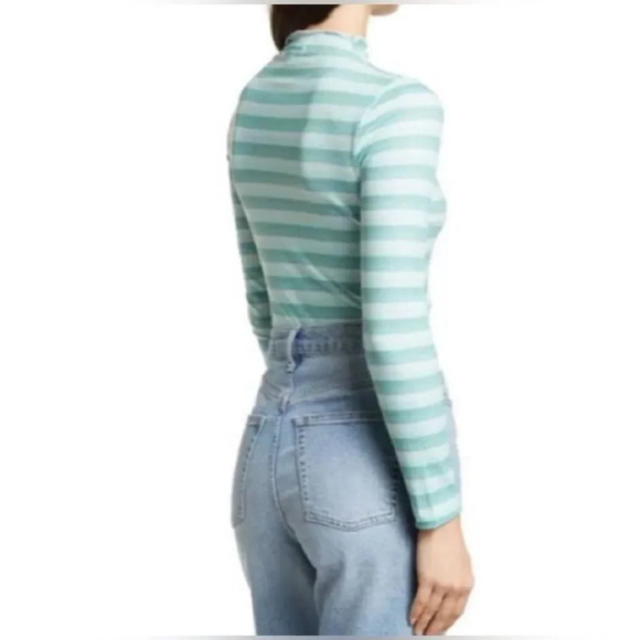 NWT Cali Be Thermal Rib Shirt Long Sleeve Blue stripes Lettuce Neck L - Picture 2 of 6